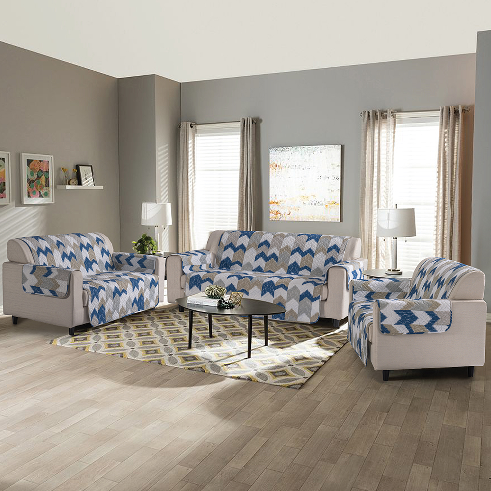 99,99% de poliéster impresso e sólido lateral duplo use tampa de sofá de 3 peças conjunto